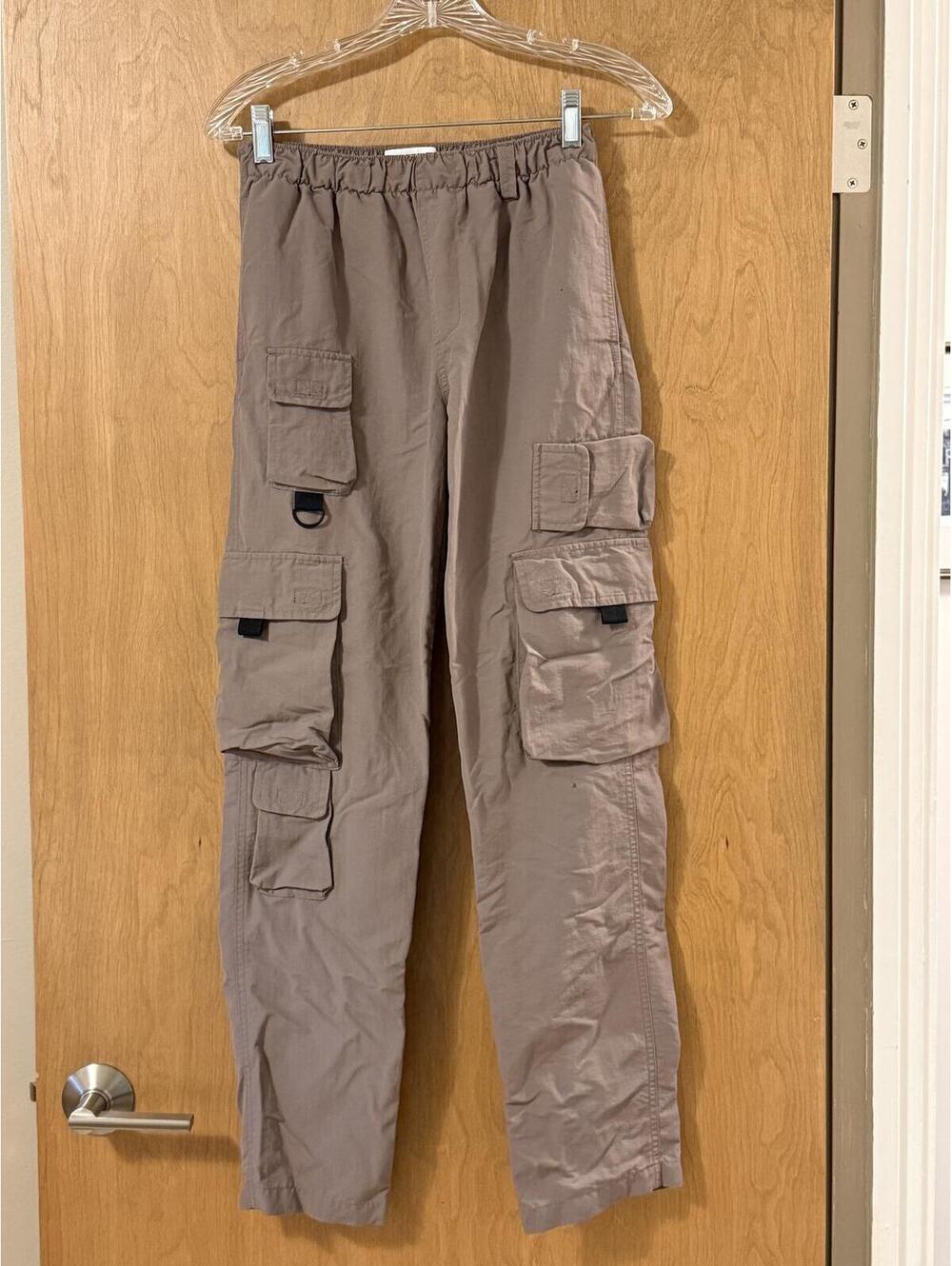 Urban Outfitters BDG Nylon Cargo Pants Women's S Taupe Elastic‎ Waist Wide Leg